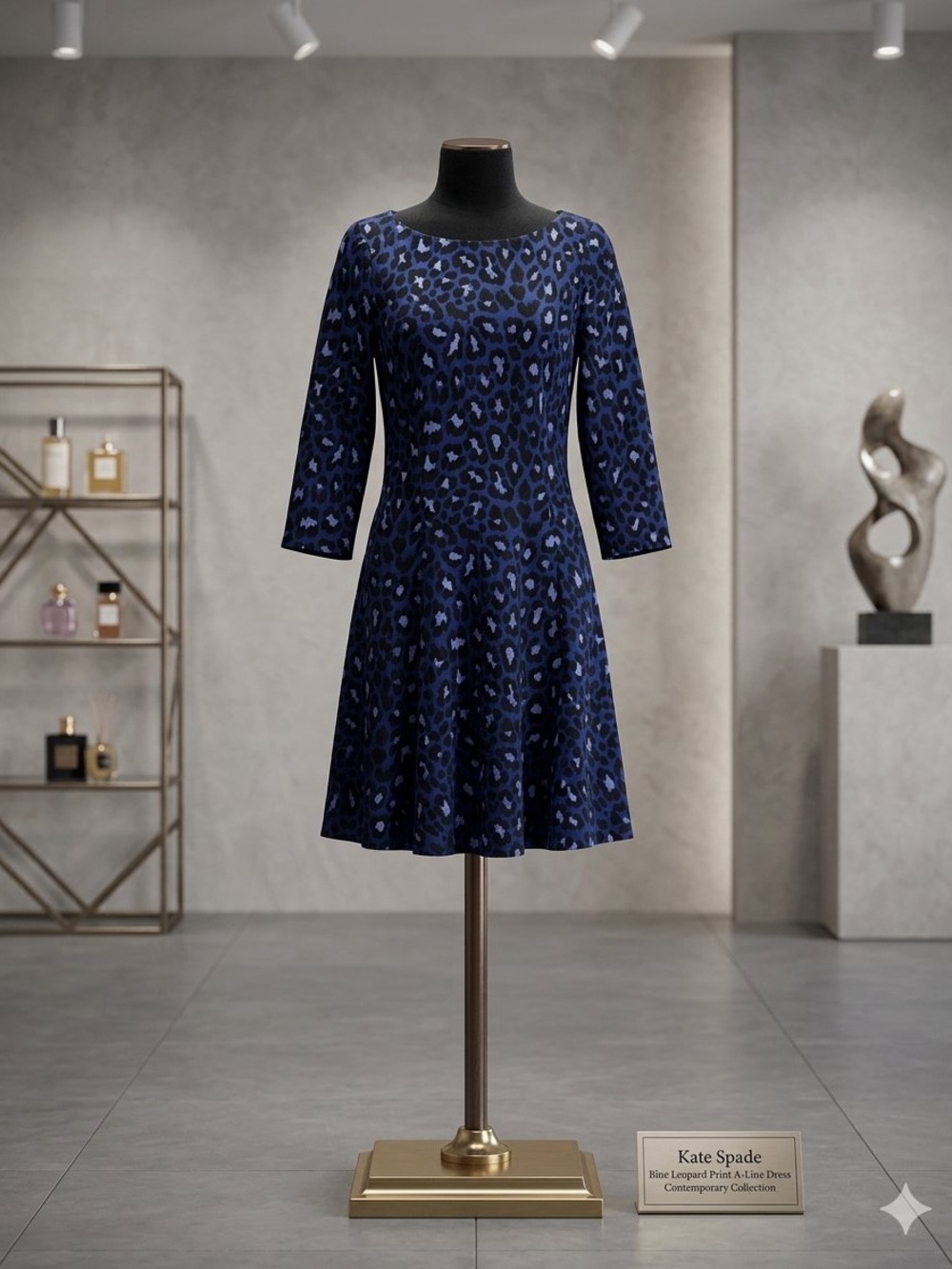 kate spade Navy and Black Leopard Print Fit-and-Flare Dress